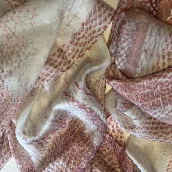 White House Black Market Rectangular Silk Scarf in shades of Ivory, Pink & Gray - Picture 9 of 14